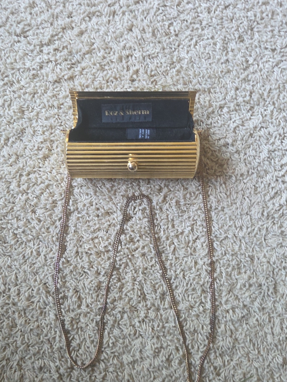 Gold Ribbed Evening Clutch with Chain Strap -